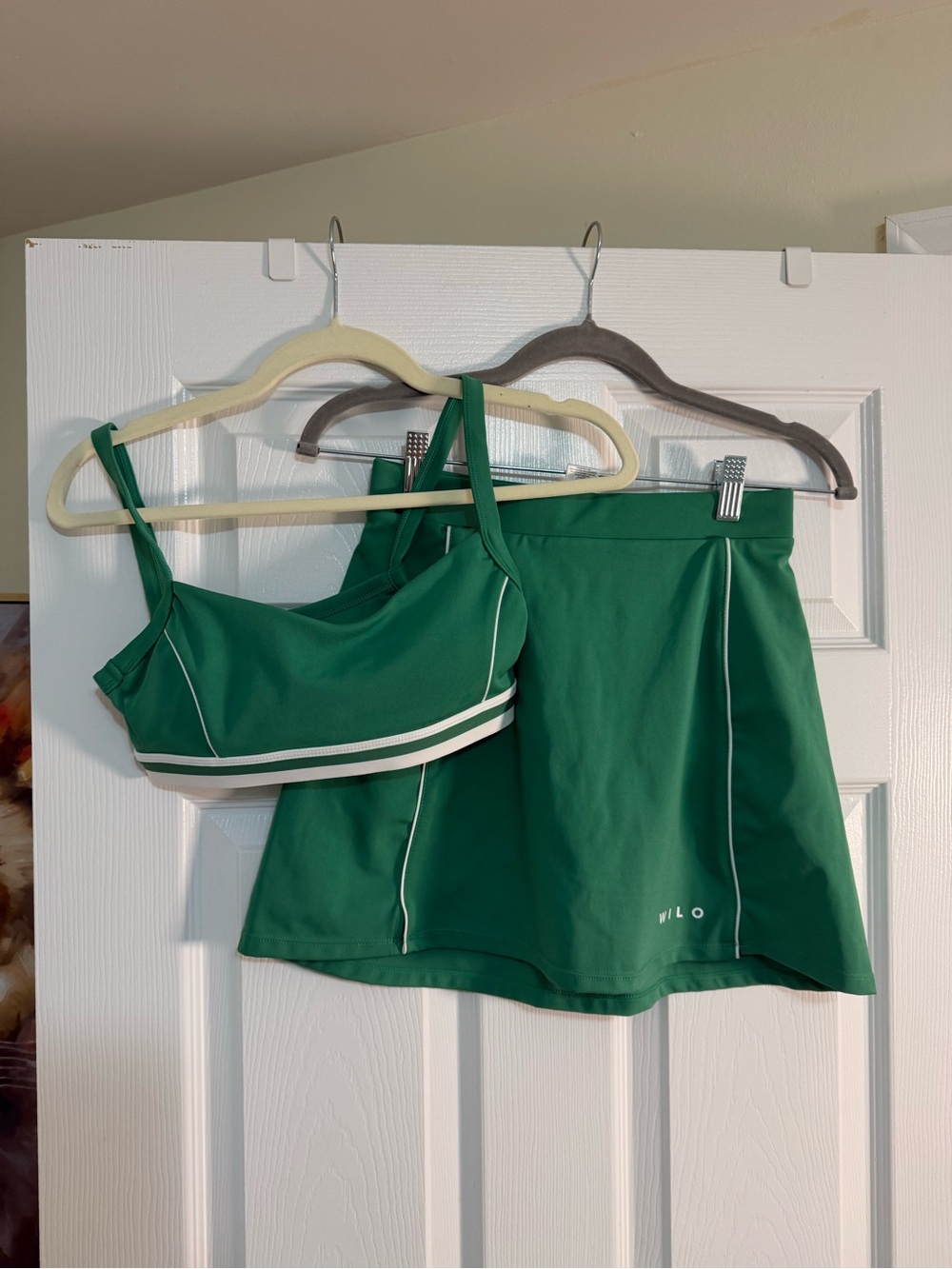 Green Athletic Crop Top & Skort Set - Women's Sports Bra and Skirt